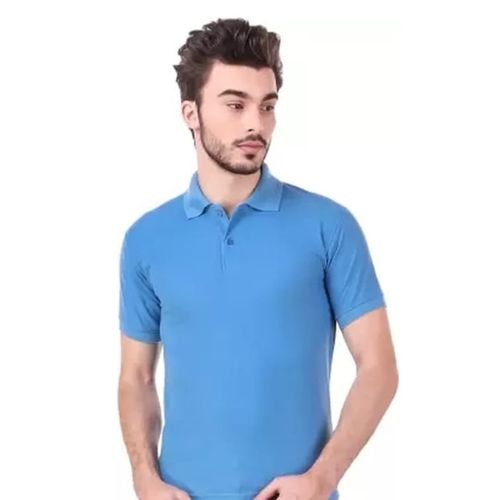 Casual Wear Two Button Placket Short Sleeves Polo Neck Plain Cotton T-shirt For Men