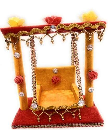 Yellow And Red Decorative Handicraft Lord Krishna Jhula For Temple