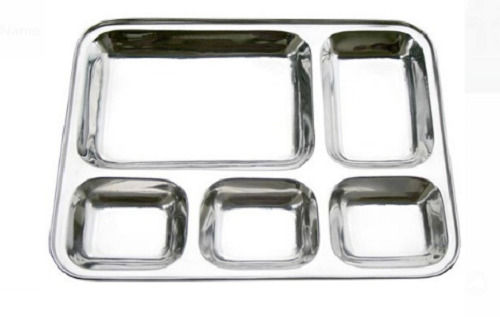 Sliver 5 Compartment Stainless Steel Dinner Plate For Restaurant And Home 