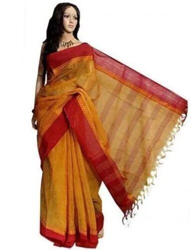 Multicolor Comfortable And Breathable Casual Wear Printed Cotton Tant Saree For Ladies