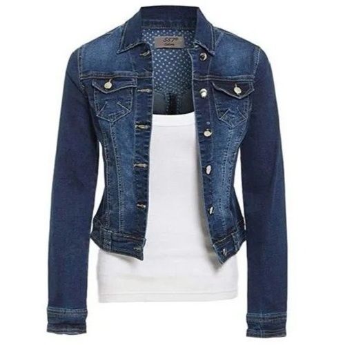 Plain Full Sleeves Classic Turtle Neck Washable Casual Denim Jacket