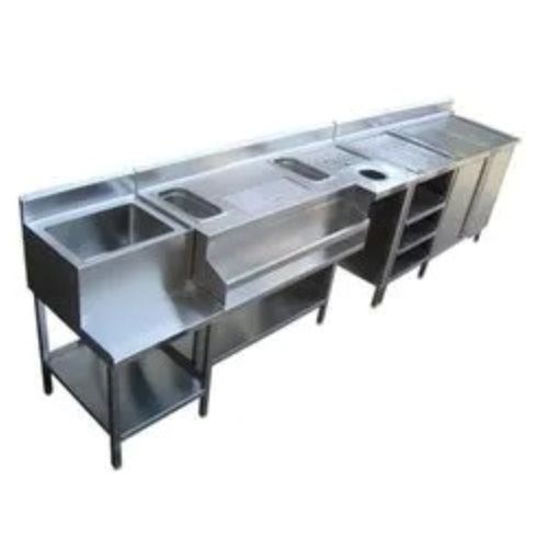 Silver Rectangular Polished Sturdy Modern Stainless Steel Bar Counter For Hotels And Bars