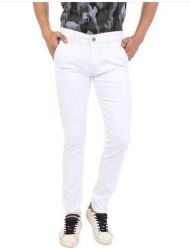 White Slim Fit Plain Cotton Double Pocket Mens Trouser For Casual Wear