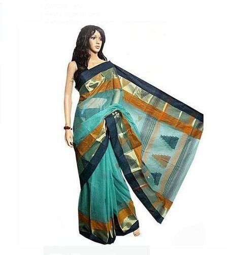 Multicolor Traditional Wear Zari Work Tangail Saree With High Contrast Heavy Border For Ladies