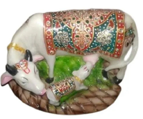 Multicolor Antique Decorative Color Painted Marble Cow Statue For Home Decoration