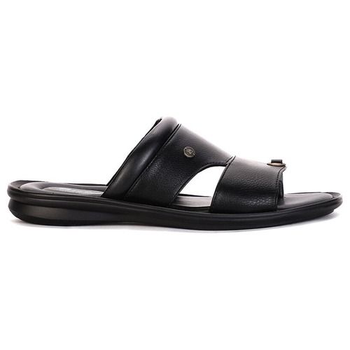 Black Mens Comfortable And Lightweight Daily Wear Synthetic Leather Slipper