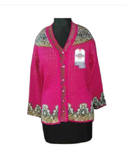 Ladies Long Length Hand Knitted Crew Neck Polyester Cardigan