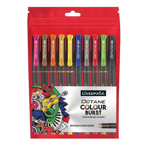 Automatic 10 Pens Pack 6 Inches Long Smooth Writing Plastic Body Octane Burst Gel Pen