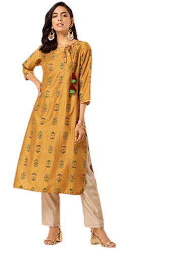 Multi Color 46 Inches 3/4Th Sleeves Casual Wear Modern Crepe Silk Printed Kurti For Women