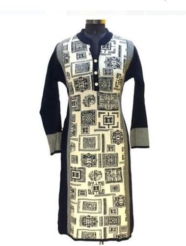 Automatic Breathable Casual Wear Collar Neck Full Sleeve Printed Cotton Kurti For Ladies