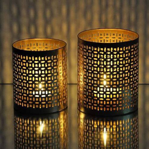 Automatic Handcrafted Metal Etched T-Light Votive (Set Of 2) For Home Decoration