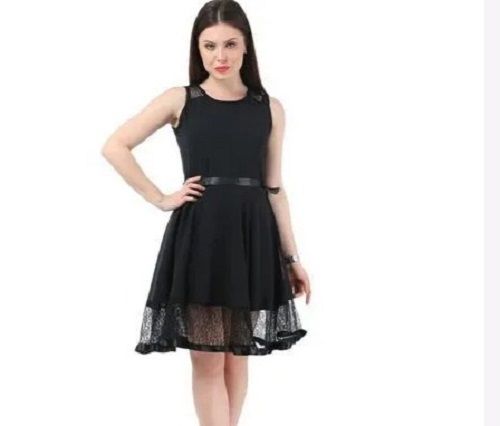 Summer Wear Round Neck Sleeveless Western Short Dress For Girls