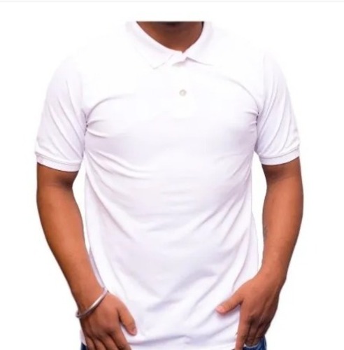 व्हाइट वॉशेबल और आरामदायक शॉर्ट स्लीव्स प्लेन पॉलिएस्टर मेन पोलो टी शर्ट