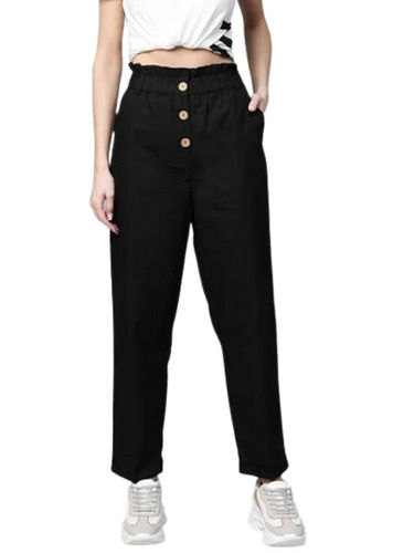 Breathable And Quick Dry Ladies Regular Fit Button Closure Plain Cotton Trouser