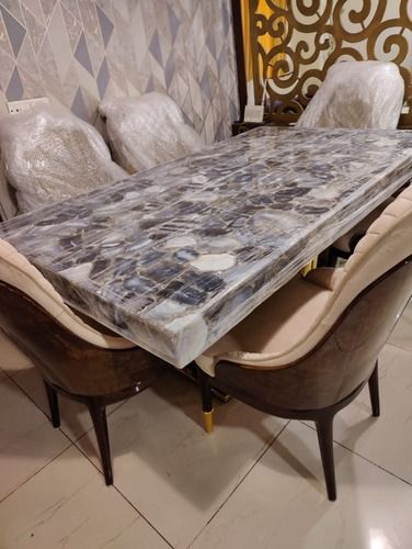 Designer 6 Seater Agate Stone Dining Table Set For Home And Hotel