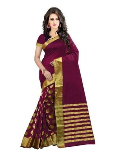 Easily Washable Zari Work Traditional Wear Cotton Silk Saree For Ladies