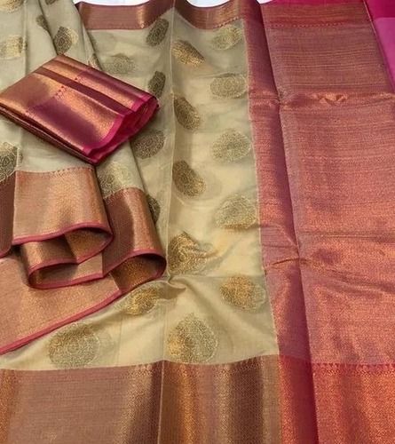 Multicolor Ladies 5.5 Meter Long Party Wear Designer Chanderi Saree With Blouse