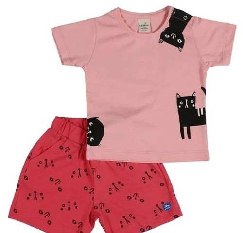 Short Sleeves Round Neck Casual Wear Printed Cotton Garment For Kids