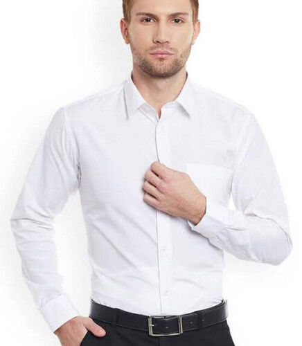 Men's Plain White Full Sleeves and Regular Fit Shirt for Office Wear 