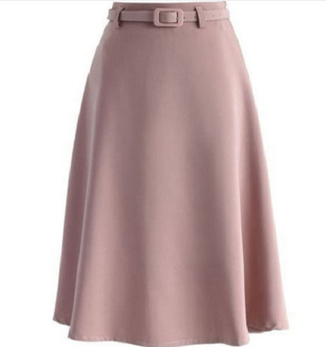 Pink Plain A-Line Chiffon Daily Wear Ladies Skirts With Belt