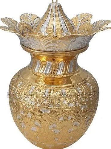 Golden 11.43 X 8.89 X 11.43 Cm Decorative Round Gold Plated Kalash For Pooja