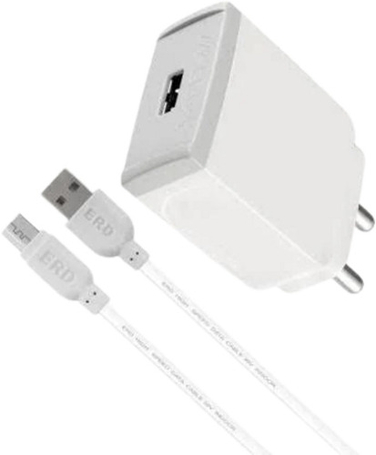 5 Volt 3 Ampere USB Mobile Charger With Data Cable - Plastic Body, Compact Size, White Color | Overload & Short Circuit Protection, Travel-Friendly Design