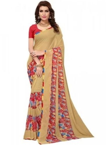 Anti Wrinkle Daily Wear Printed Cotton Saree With Unstitched Blouse Piece For Ladies