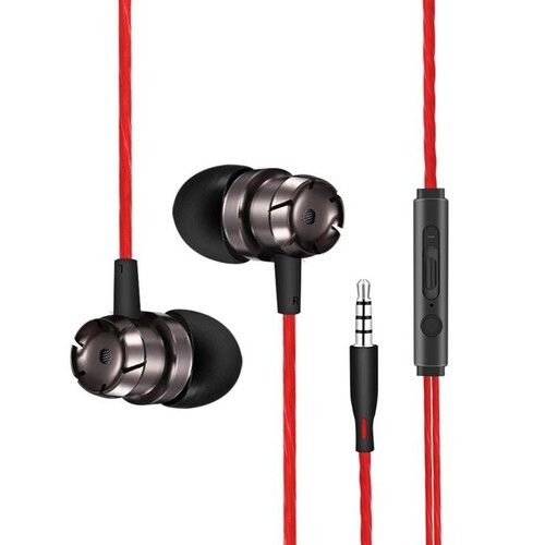 Red & Black Durable Rubber Ear Phone With High Bass, 3.5 Mm Jack