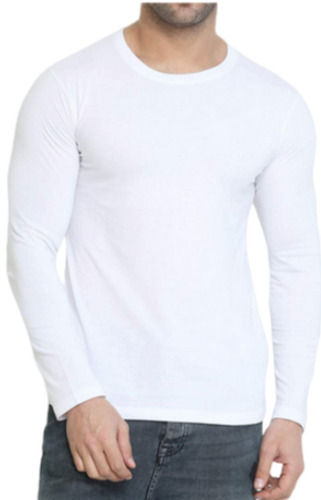 Regular Fit Long Sleeves O-Neck Casual Wear Plain Polyester White T-Shirt For Men Gender: Male