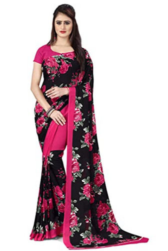 5.5 Meter Long Daily Wear Unfadable Floral Printed Georgette Ladies Sarees