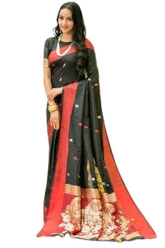 5.5 Meter Long Lightweight Zari Work Plain Casual Wear Cotton Ladies Saree