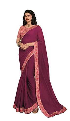 Bollywood Style Anti Wrinkle Lightweight Casual Wear Plain Silk Saree For Ladies