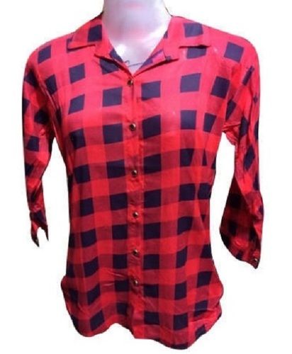 Ladies Long Sleeves And Classic Collar Check Printed Cotton Shirts