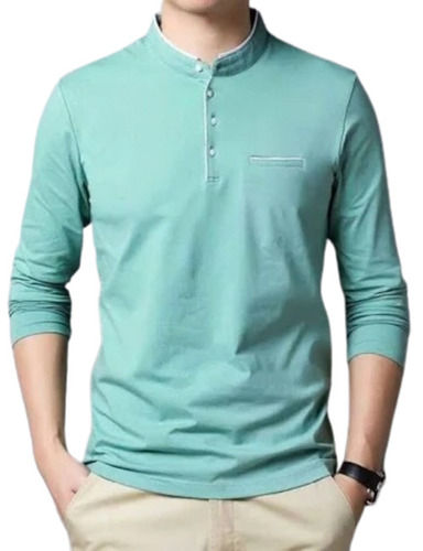 Long Sleeve And Button Closure Casual Wear Cotton Plain T Shirts For Mens