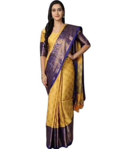 Party Wear Comfortable Printed Banarasi Cotton Silk Saree With Blouse