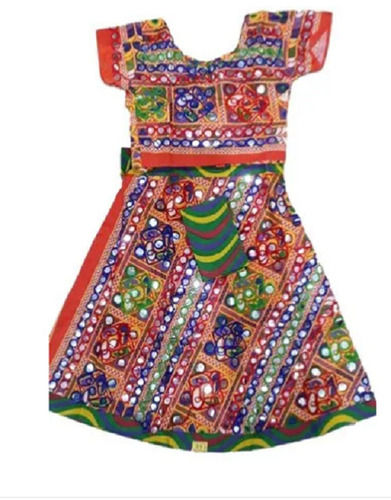 Short Sleeves U Neck Embordered Polyester Kids Ghagra Choli