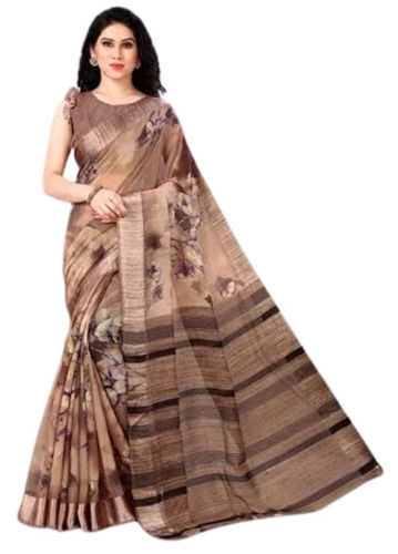 Light Brown 5.5 Meter Long Comfortable Party Wear Printed Cotton Saree For Ladies