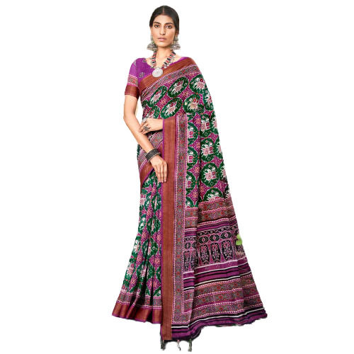 Colorful 5.5 Meter Long Party Wear Printed Soft Cotton Silk Saree For Ladies