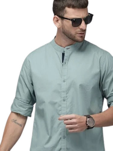 Mens Plain Cotton Silk Long Sleeve Mandarin Neck Regular Fit Formal Shirt