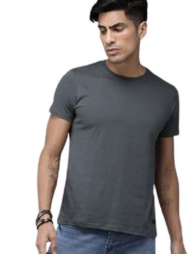 Mens Plain Polyester Short Sleeve Round Neck Regular Fit Casual T-Shirt