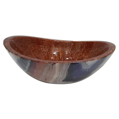 Table Top Brown Oval Resin Wash Basin (12x16 Inch) - Color: Multicoor