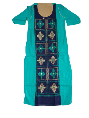 Women Casual Short Sleeves Soft Cotton Suit - Color: Green And Blue
