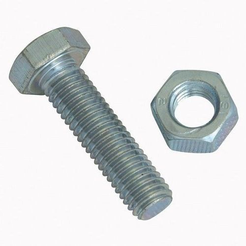 Silver 25 Mm Long Rust Proof Polish Finished Mild Steel Hexagon Ms Bolt Nut