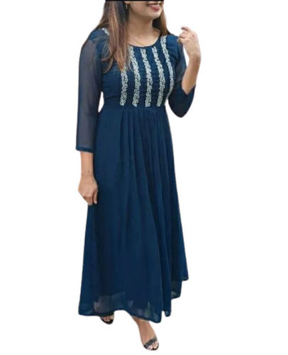 3/4th Sleeve 42 Inches Long Casual Wear Printed Georgette Kurti For Ladies