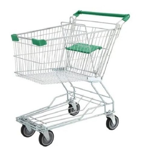 Silver Green 60 Kg Capacity Industrial Stainless Steel Supermarket Shopping Trolley