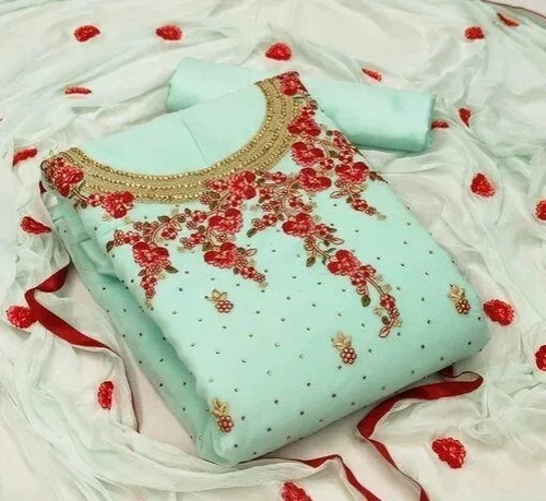 ब्रॉन्ज़ वॉशेबल और कैज़ुअल वियर एम्ब्रॉयडरी किया हुआ जॉर्जेट अनस्टिच्ड सलवार सूट