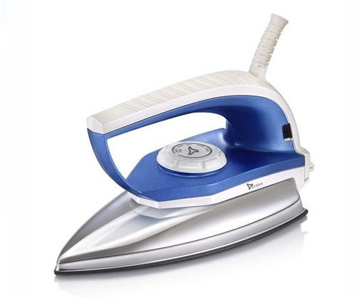 White And Blue 750 Watt 220 Voltage Non Sticky Plate Polyvinyl Chloride Plastic Dry Iron