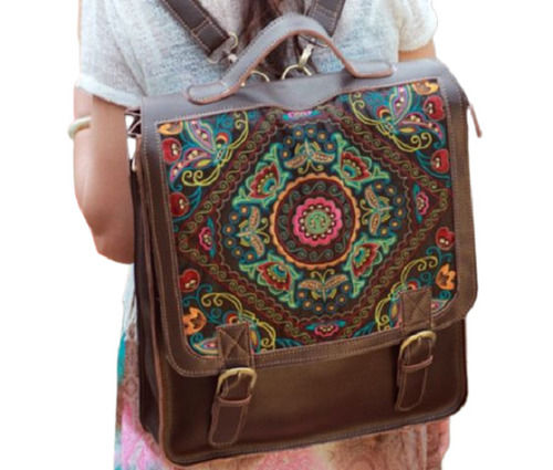 Embroidered Lightweight Handcrafted Leather Bags With Large Space For Ladies 