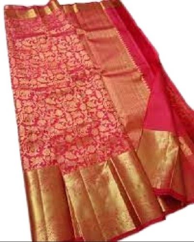 Golden Ladies Red Printed Skin Frineldy Festive Wear Designer Cotton Saree