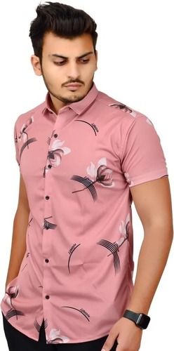 Short Sleeves Button Closure And Regular Fit Printed Polyester Shirt Age Group: Adult